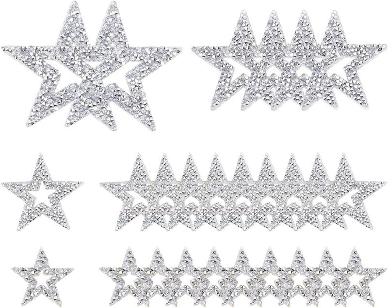 BEUNITONE 26pcs Star Iron on Patches 4 Sizes Rhinestone Adhesive Crystal Star Patches Glitter Embroidered Patches Applique for DIY Clothes Dress Pants Hats Jeans Shoes Bags - Image 1